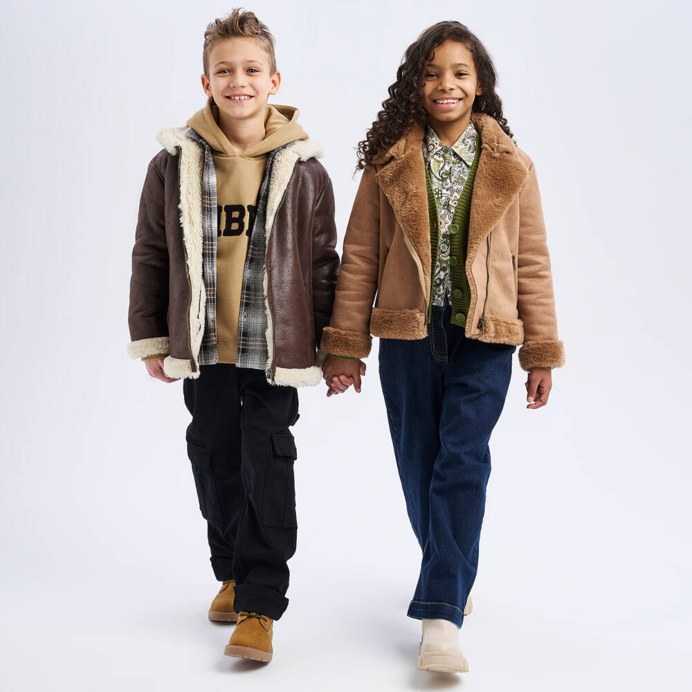 iDO Для младших-Girls Tan Fur-Trimmed Aviator Jacket | Childrensalon Outlet