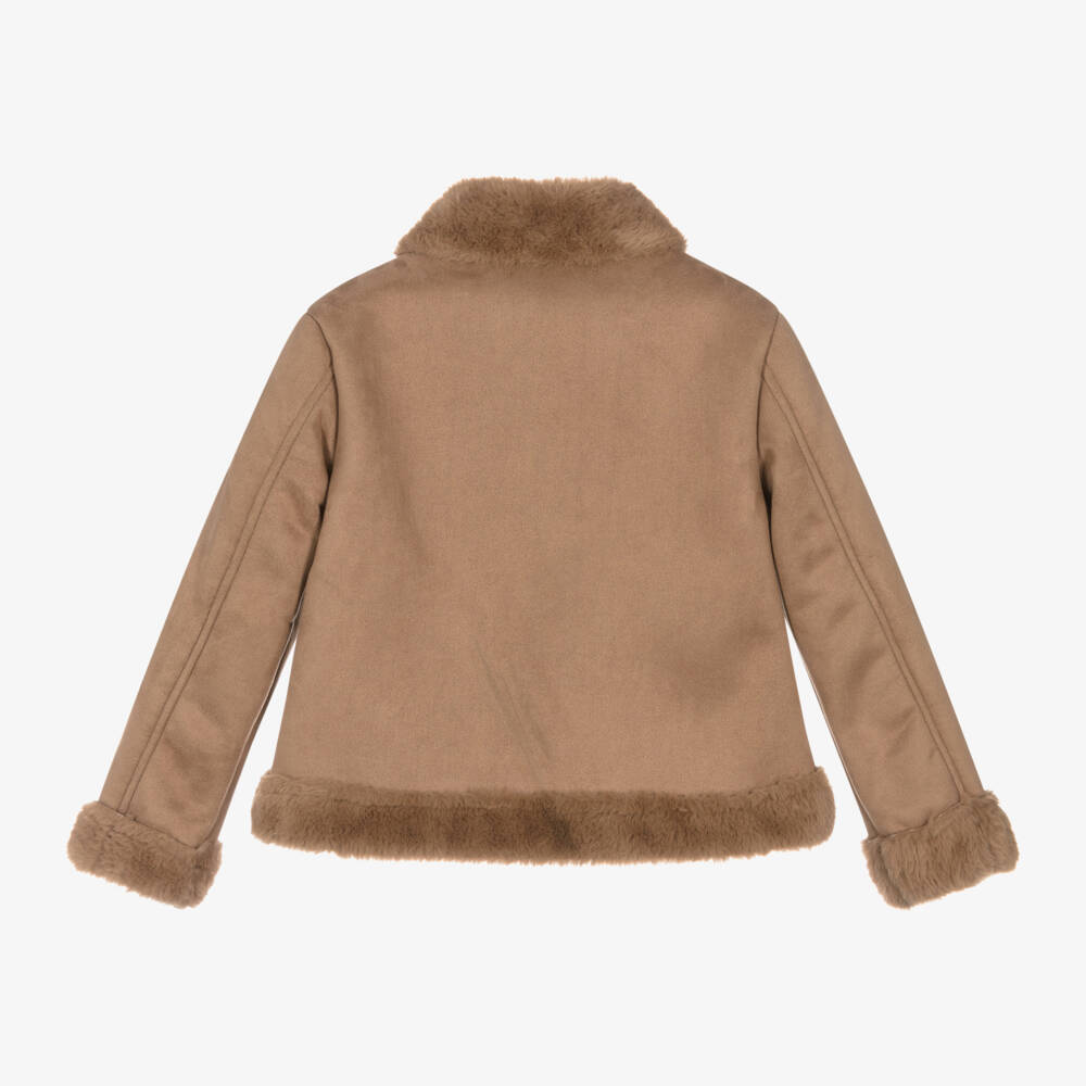 iDO Для младших-Girls Tan Fur-Trimmed Aviator Jacket | Childrensalon Outlet