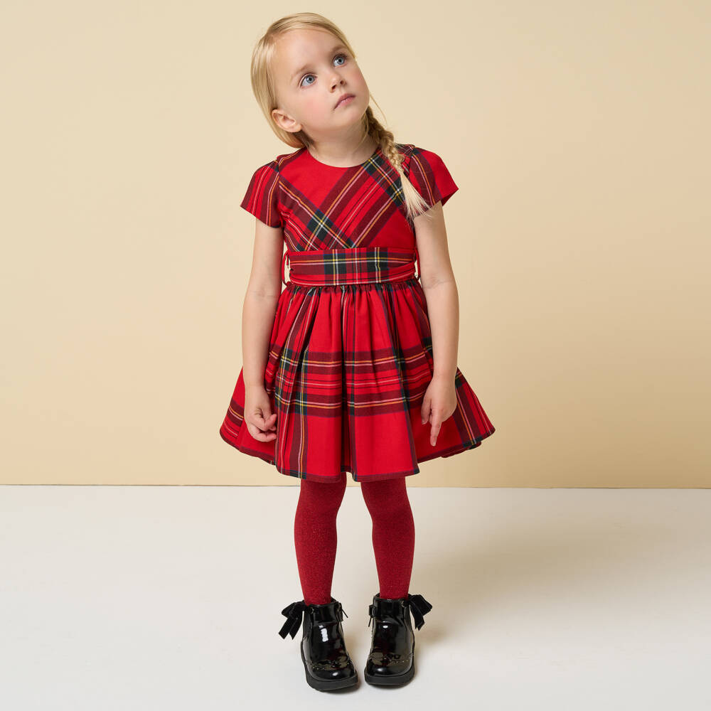 iDO Baby-فستان تارتان قطن لون أحمر | Childrensalon Outlet