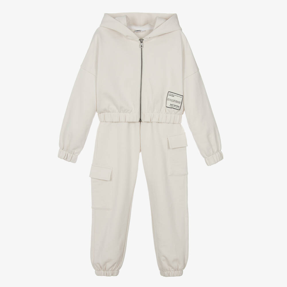 iDO Junior-Girls Taupe Cotton Utility Tracksuit | Childrensalon Outlet