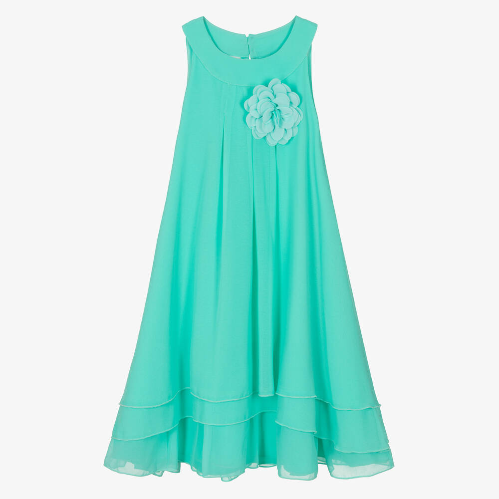 iDO Junior - Girls Turquoise Green Chiffon Dress | Childrensalon