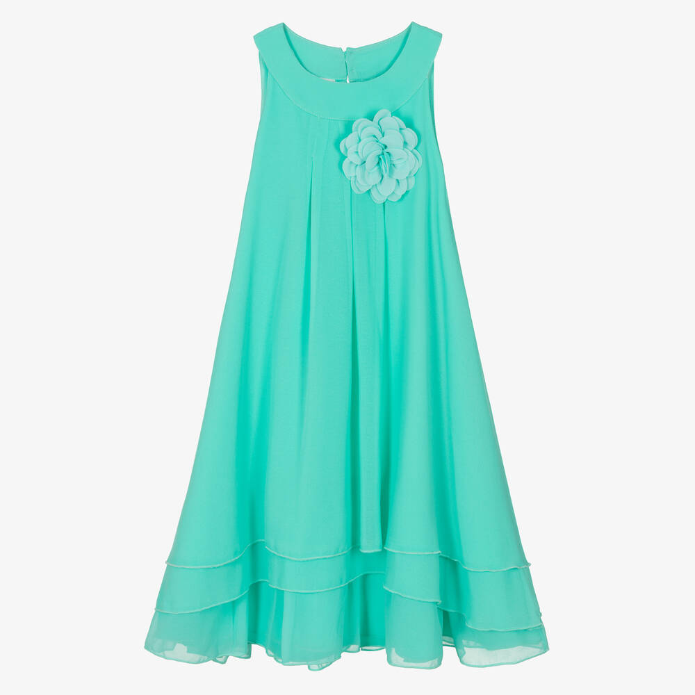 iDO Junior-Girls Turquoise Green Chiffon Dress | Childrensalon Outlet