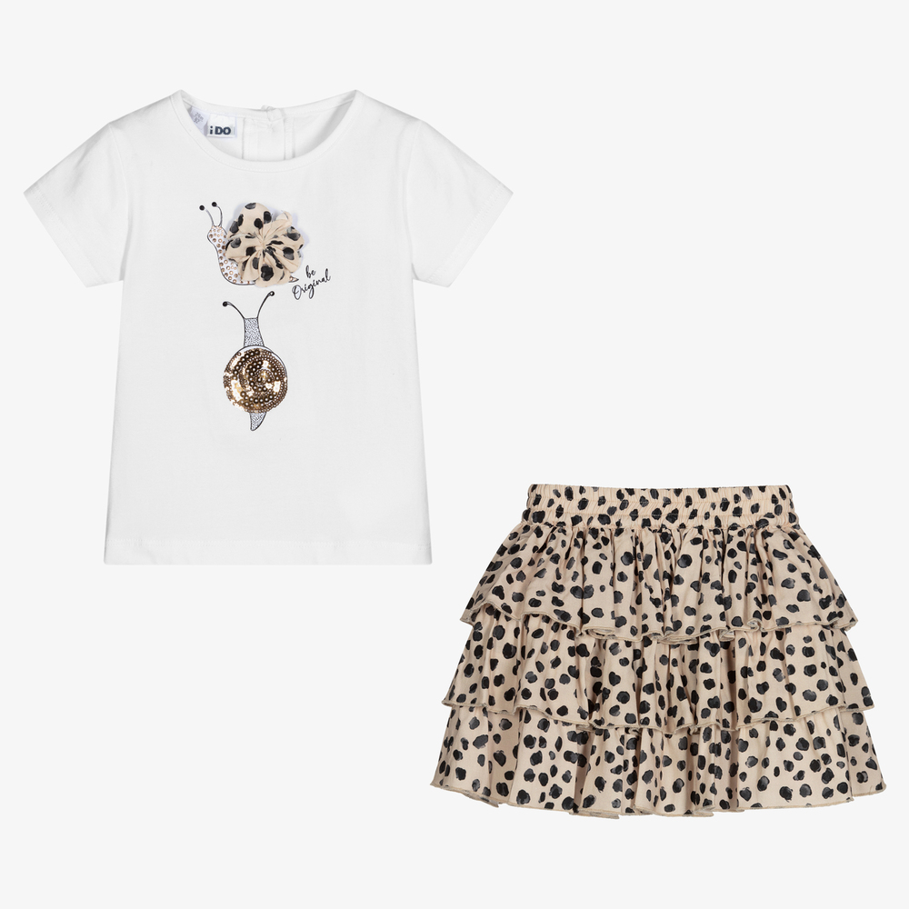 iDO Baby-Girls White & Beige Skirt Set | Childrensalon Outlet