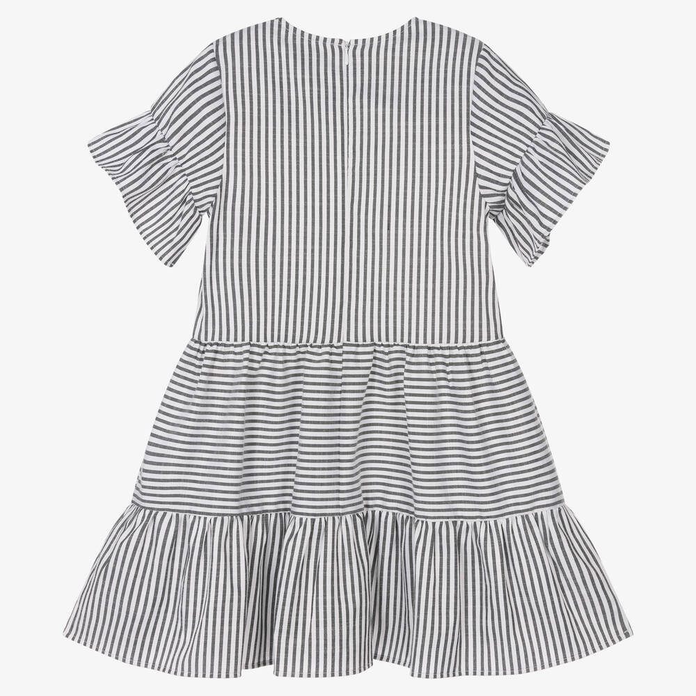 iDO Для младших-Белое многоярусное платье в черную полоску | Childrensalon Outlet