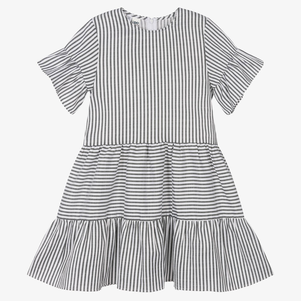 iDO Junior - Girls White & Black Stripe Tiered Dress | Childrensalon