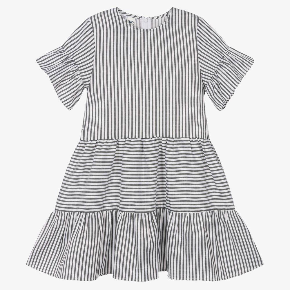 iDO Junior Girls White Black Stripe Tiered Dress Childrensalon Outlet