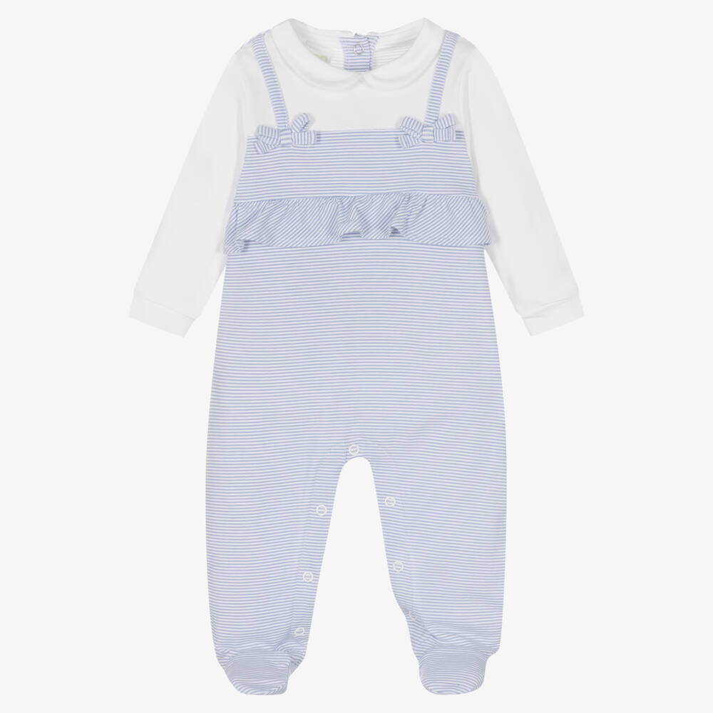 iDO Mini - Girls White & Blue Stripe Babygrow | Childrensalon