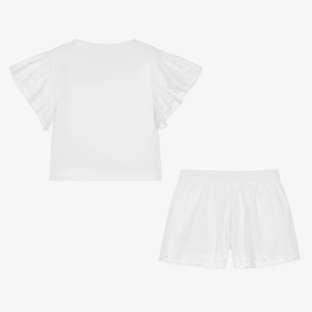 iDO Junior-Girls White Broderie Anglaise Shorts Set | Childrensalon Outlet