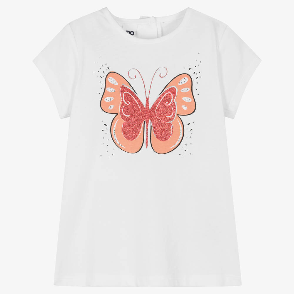 iDO Baby - Girls White Butterfly Cotton T-Shirt | Childrensalon