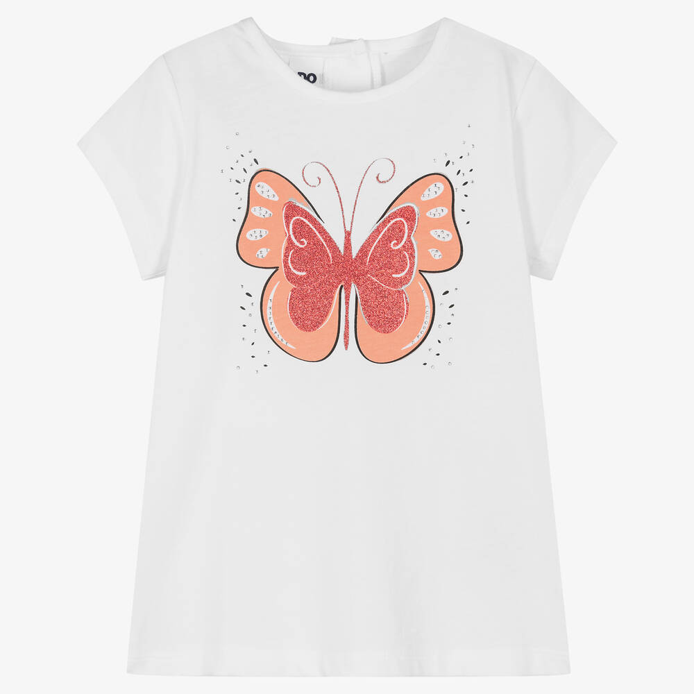 iDO Baby-Girls White Butterfly Cotton T-Shirt | Childrensalon Outlet