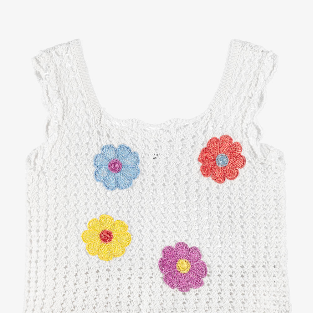 iDO-Girls White Cotton Crochet Knit Shorts Set | Childrensalon Outlet