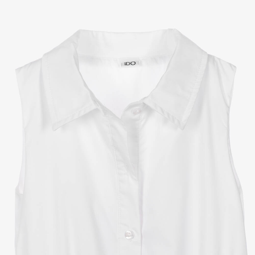 iDO-Girls White Cotton Dress with Blue Grosgrain Ribbon | Childrensalon Outlet