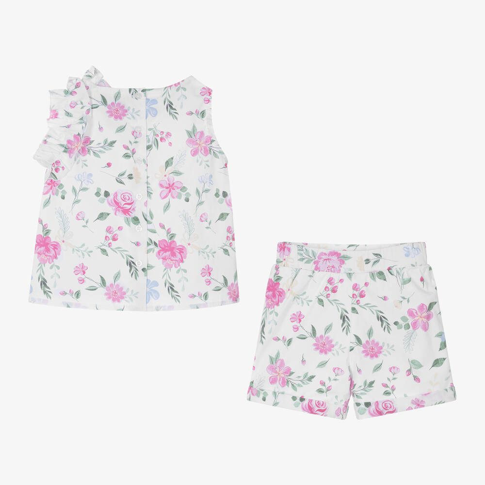 iDO Baby-Girls White Cotton Floral Shorts Set | Childrensalon Outlet