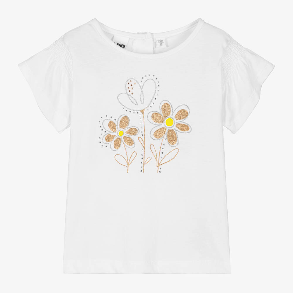 iDO Baby-Girls White Cotton Flower T-Shirt | Childrensalon Outlet