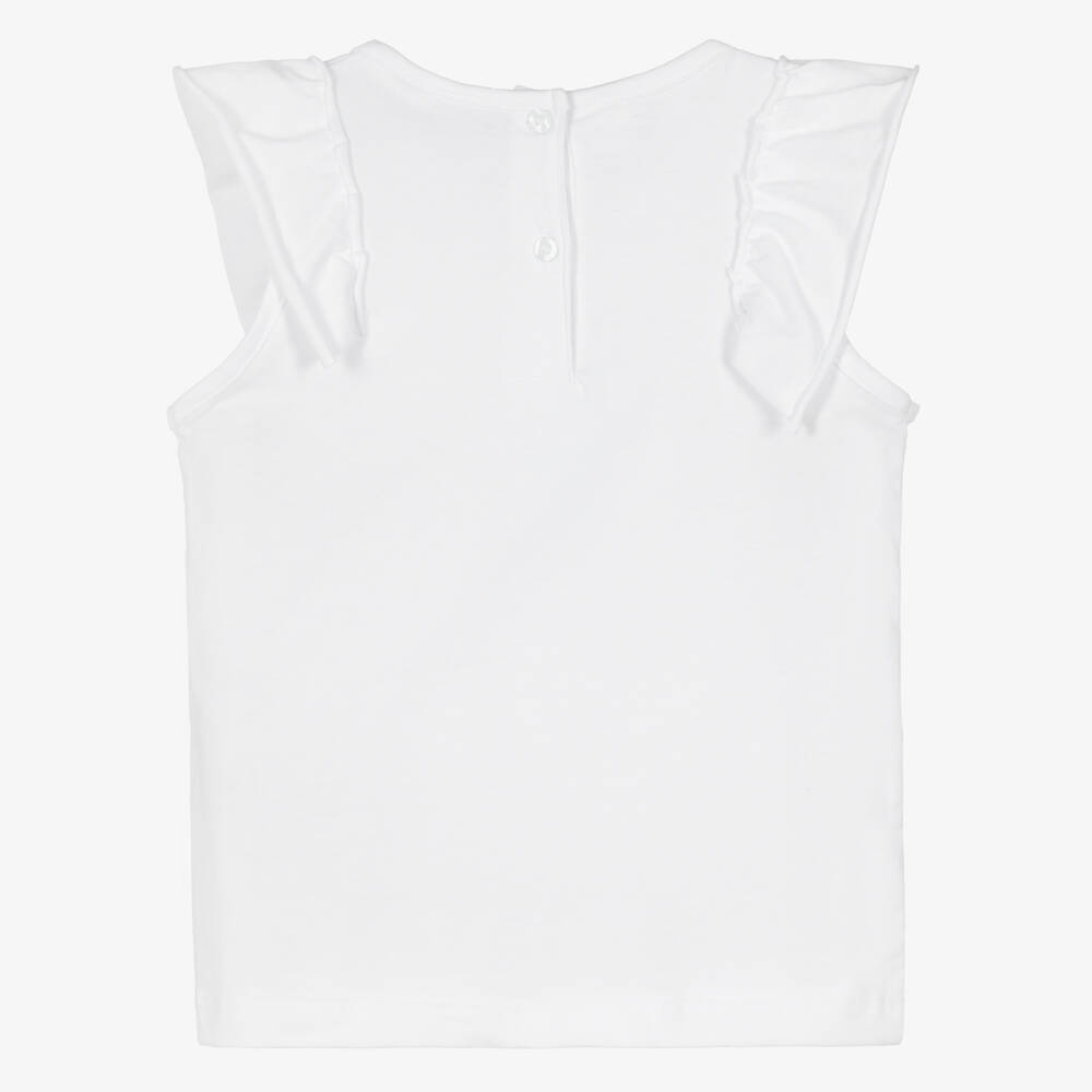 iDO-Girls White Cotton Girl & Teddy Bear Print T-Shirt | Childrensalon Outlet