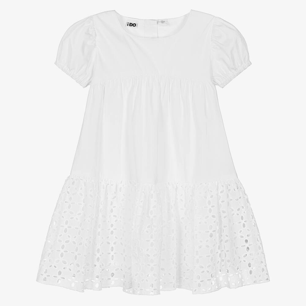 iDO Baby - Weißes Baumwollpopelin-Kleid | Childrensalon