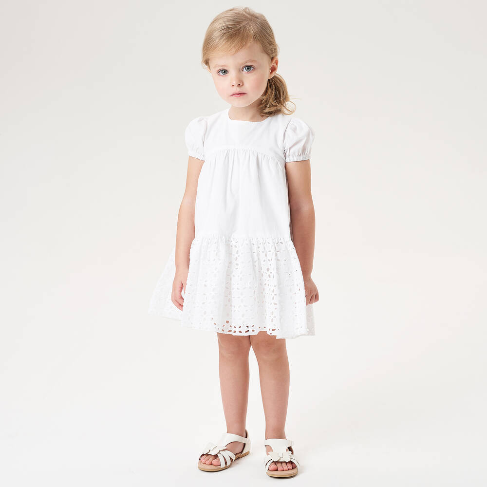 iDO Baby-Girls White Cotton Poplin Dress | Childrensalon Outlet