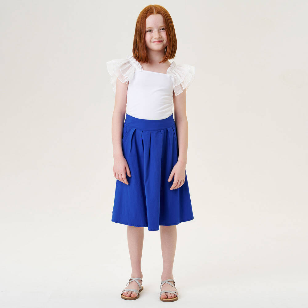 iDO Junior-Girls White Cotton Ruffle Top | Childrensalon Outlet