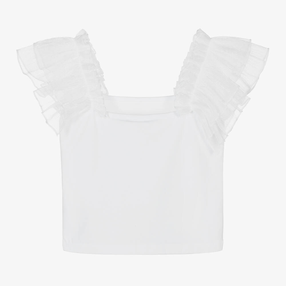 iDO Girls White Cotton Ruffle Top