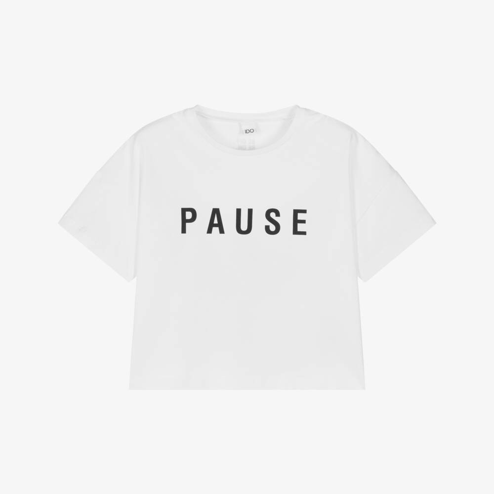 iDO-Girls White Cotton Slogan T-Shirt | Childrensalon Outlet