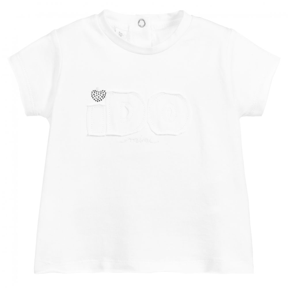 iDO Mini - Girls White Cotton T-Shirt  | Childrensalon