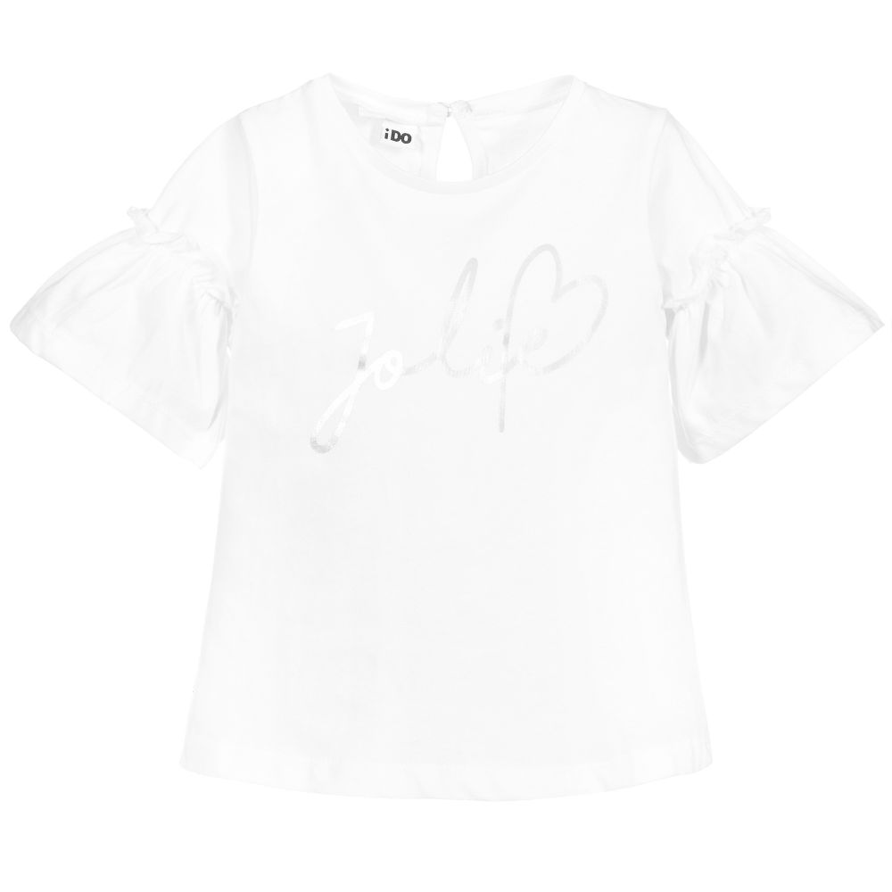 iDO Baby - Girls White Cotton T-Shirt | Childrensalon