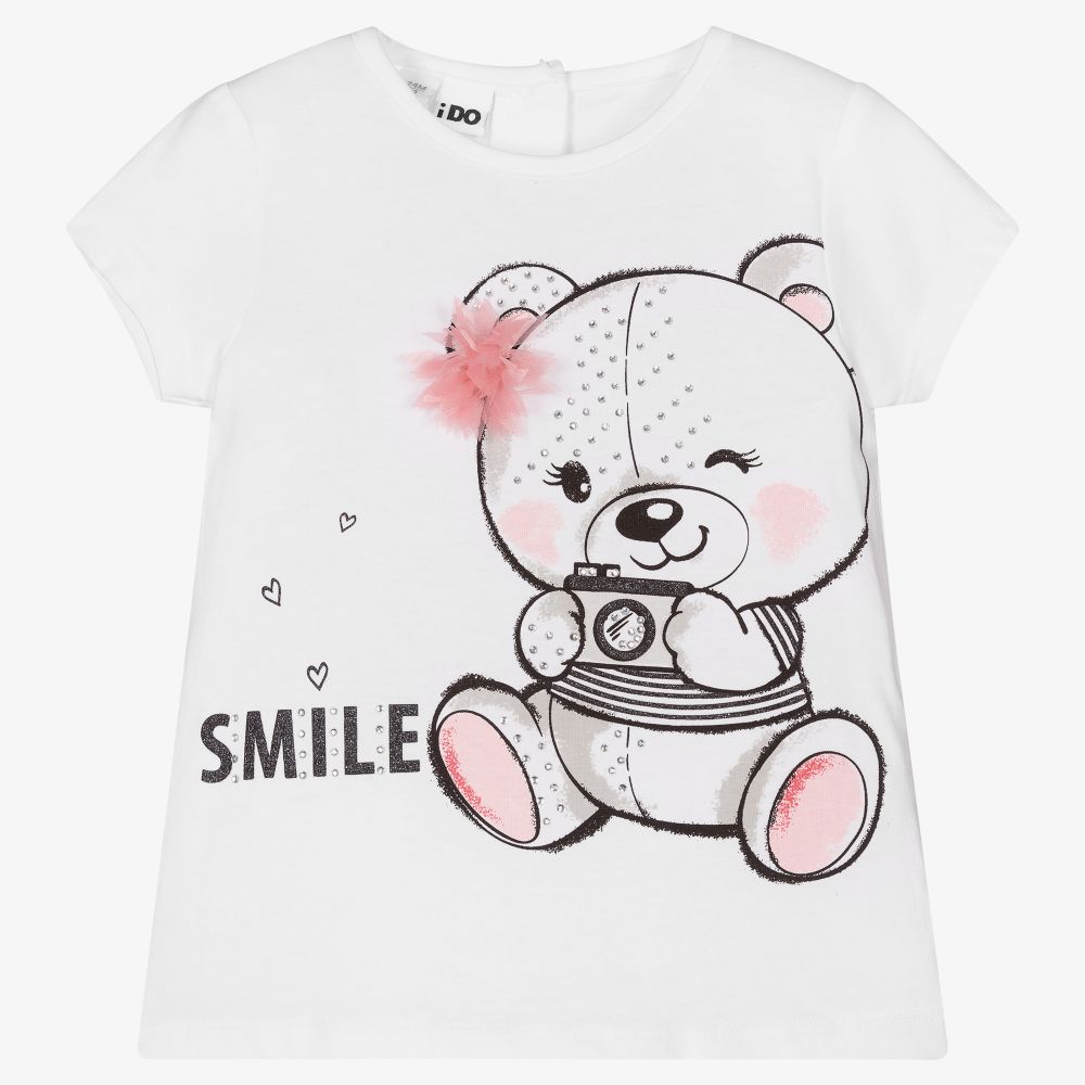 iDO Baby - Girls White Cotton T-Shirt | Childrensalon