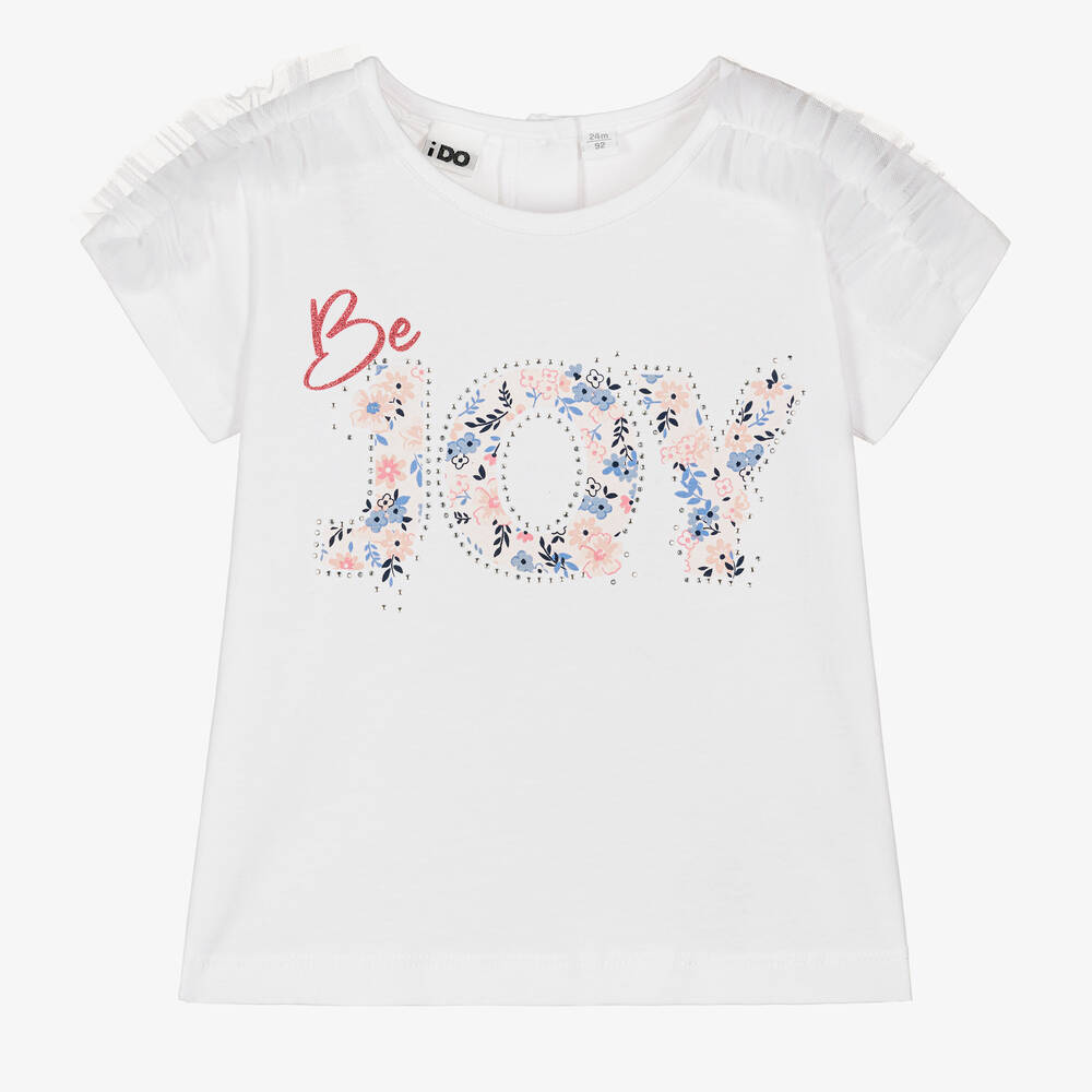 iDO Baby - Girls White Cotton T-Shirt | Childrensalon