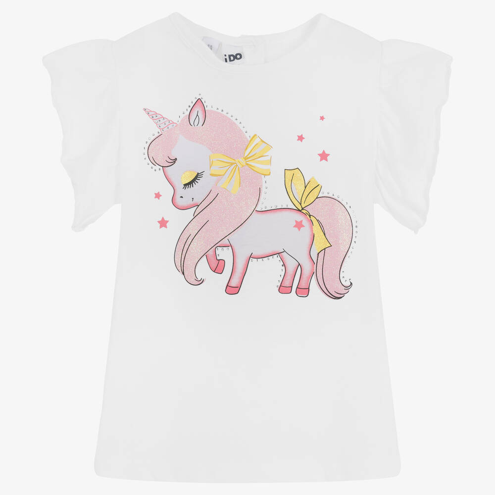 iDO Baby - Weißes Baumwoll-T-Shirt für Mädchen | Childrensalon