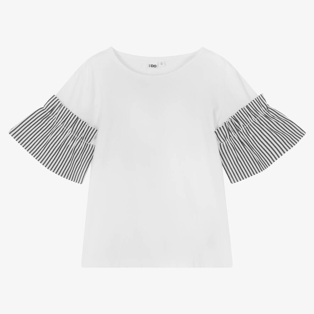 iDO Junior - Girls White Cotton T-Shirt | Childrensalon