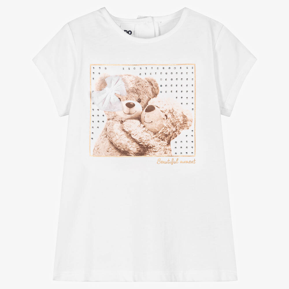 iDO Baby - Girls White Cotton Teddy T-shirt | Childrensalon