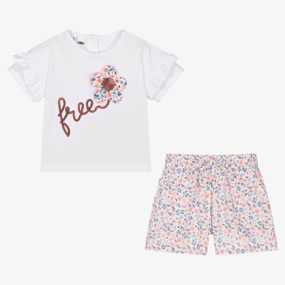 iDO Малыши-Белая футболка и шорты из хлопка в цветочек | Childrensalon Outlet