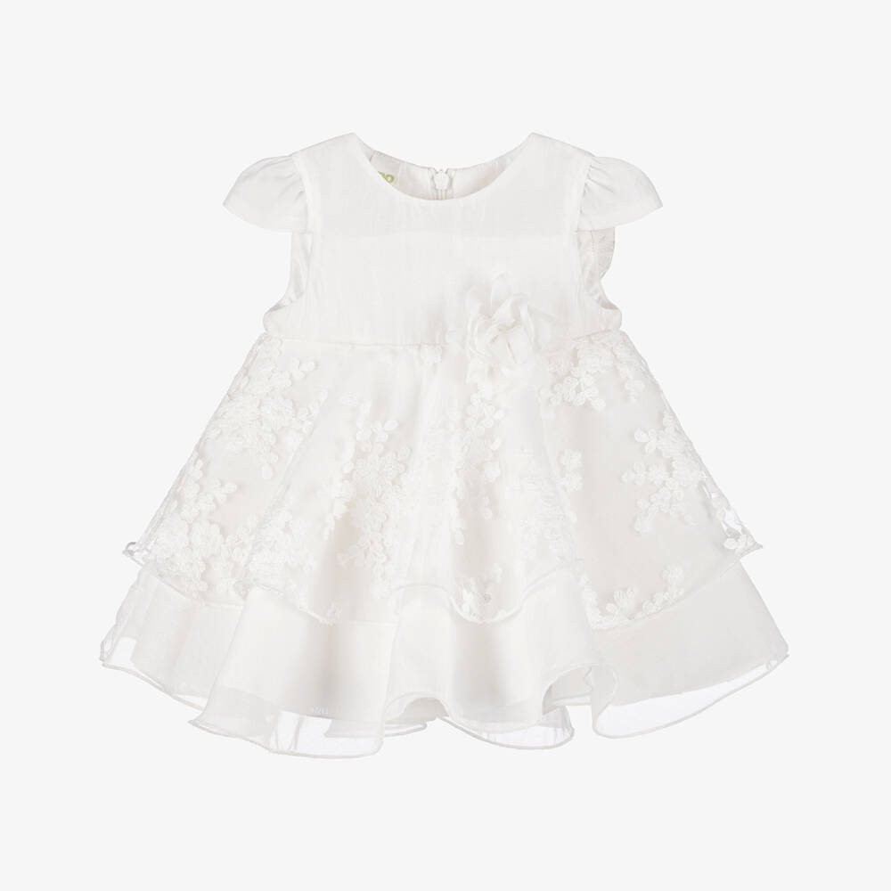 iDO Mini-Girls White Floral Tulle Gown | Childrensalon Outlet
