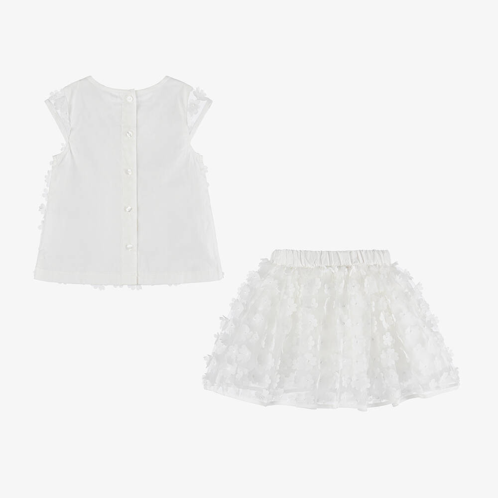 iDO Baby-Girls White Floral Tulle Skirt Set | Childrensalon Outlet