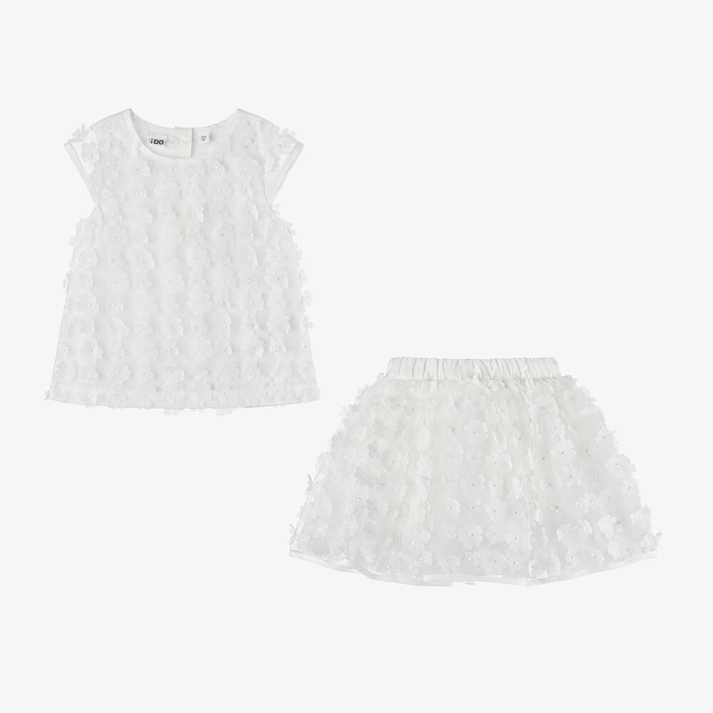 iDO Baby-Girls White Floral Tulle Skirt Set | Childrensalon Outlet