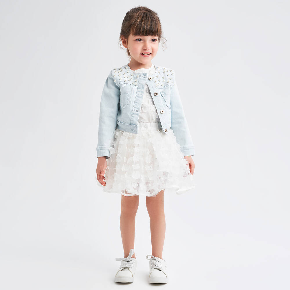 iDO Baby-Girls White Floral Tulle Skirt Set | Childrensalon Outlet