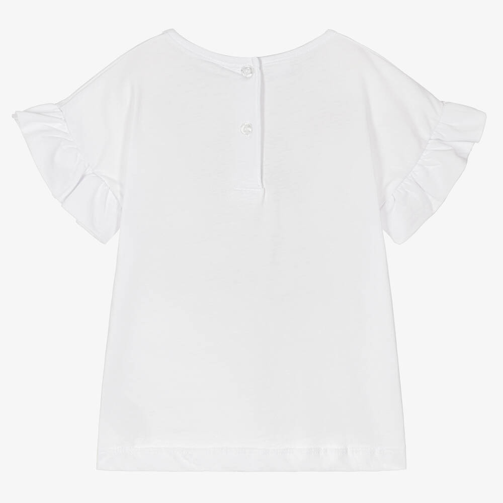 iDO Baby-Girls White Glitter Cotton T-Shirt | Childrensalon Outlet