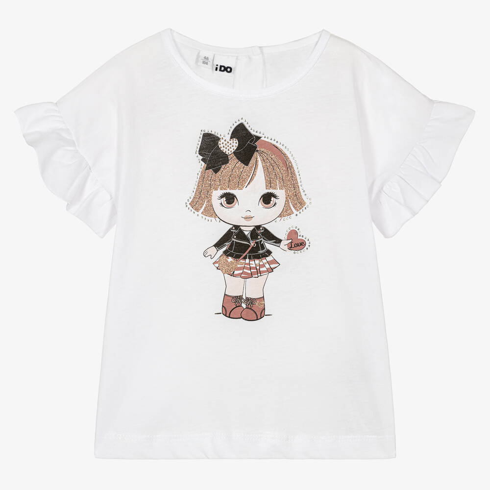 iDO Baby - Weißes Baumwoll-T-Shirt mit Glitzer | Childrensalon