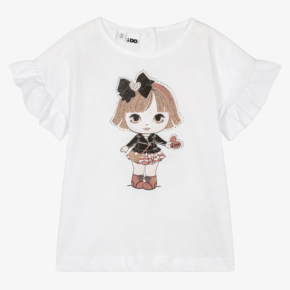 iDO Baby - Girls White Glitter Cotton T-Shirt | Childrensalon