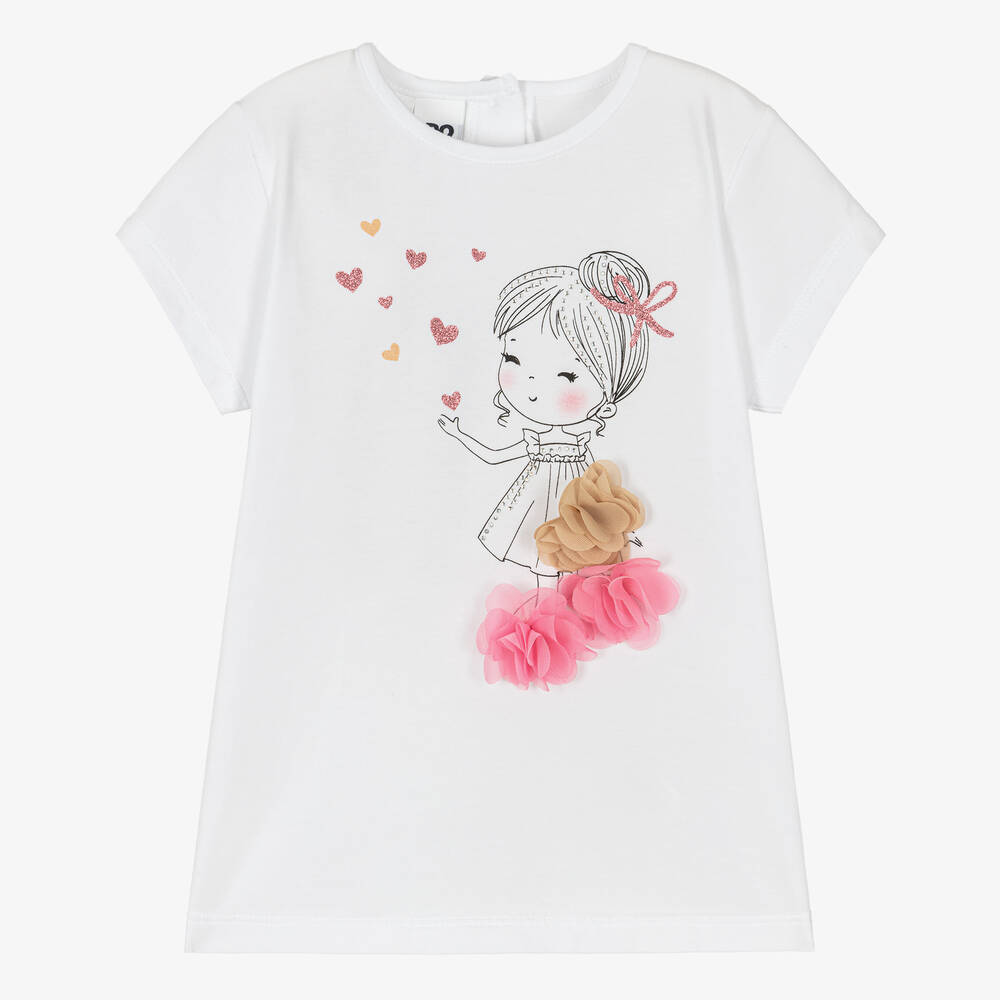 iDO Baby - Girls White Glitter Cotton T-Shirt | Childrensalon