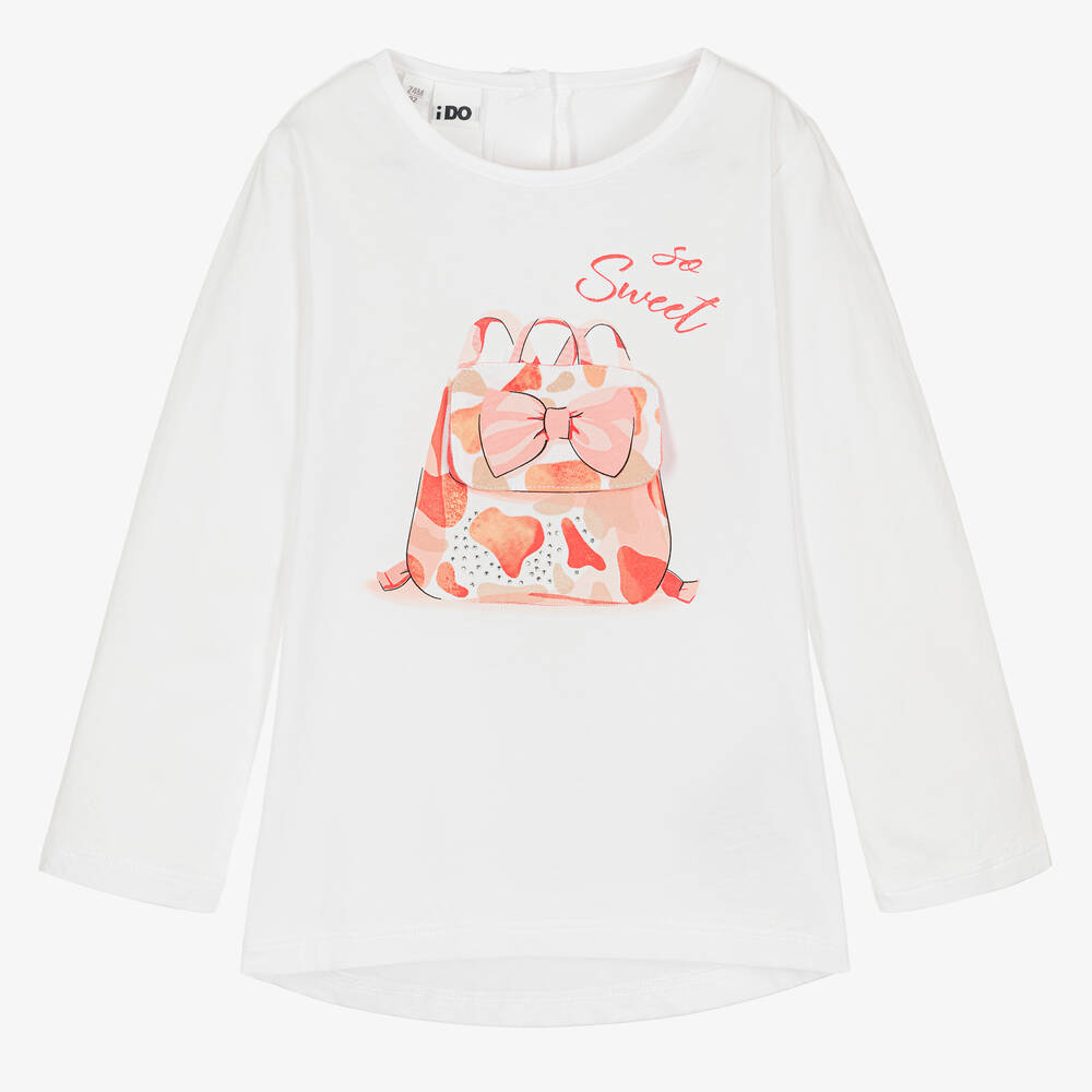 iDO Baby - Girls White Handbag Print Cotton T-Shirt | Childrensalon