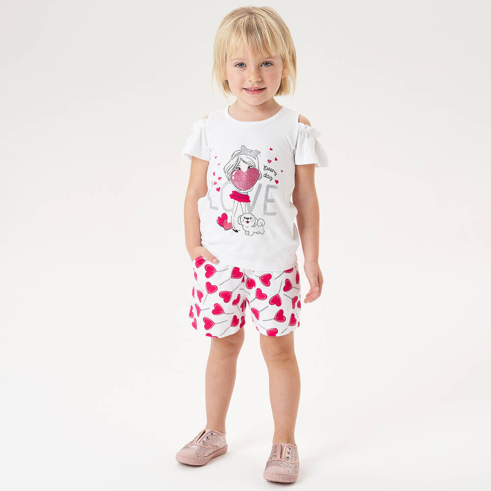 iDO Малыши-Белые хлопковые шорты с сердечками | Childrensalon Outlet