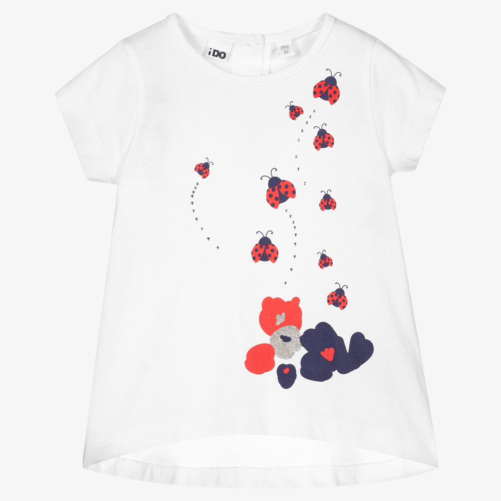 iDO Baby - Girls White Ladybird T-Shirt | Childrensalon