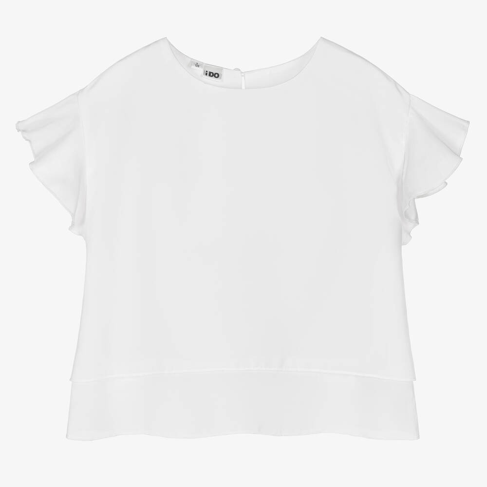 iDO Junior - Girls White Layered Crêpe Blouse | Childrensalon