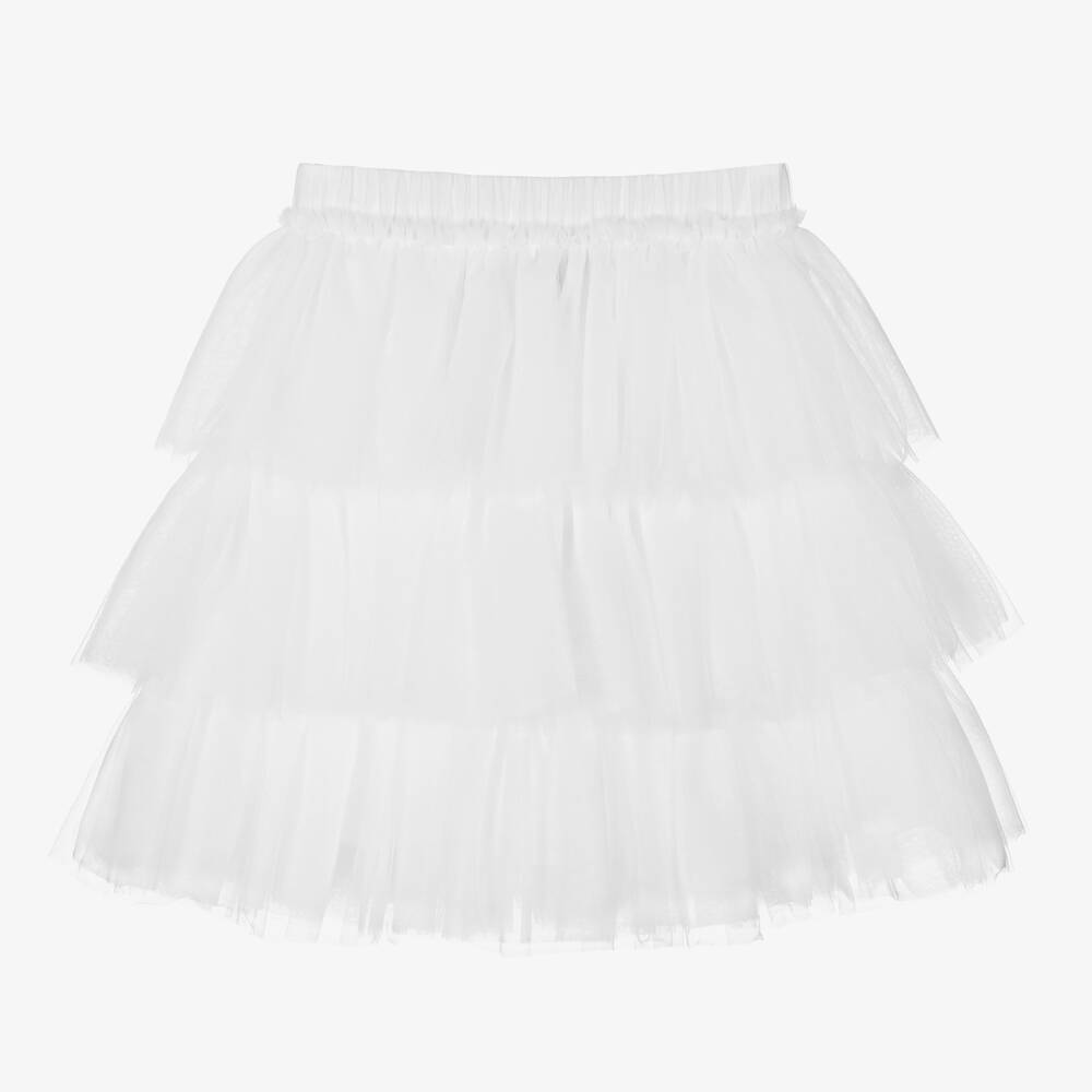 iDO Junior - Girls White Layered Tulle Skirt | Childrensalon