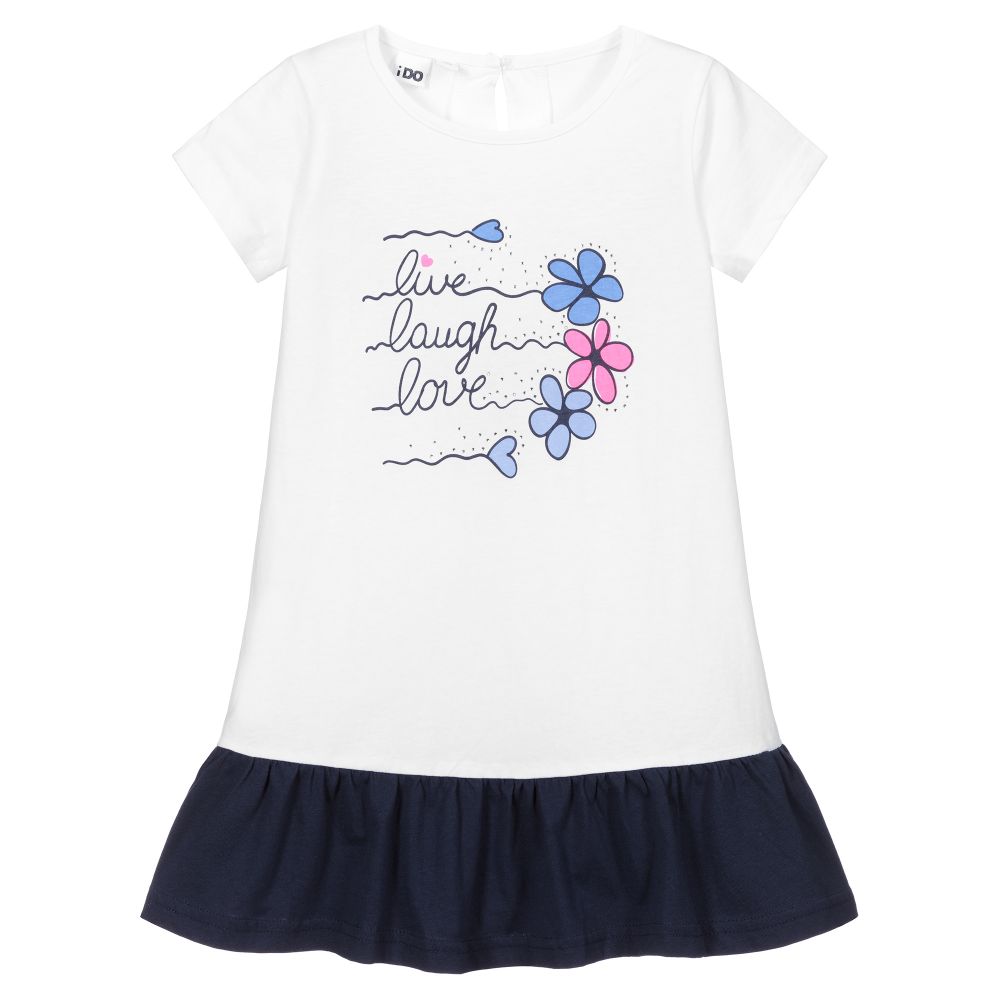 iDO Baby - فستان قطن جيرسي لون أبيض وكحلي | Childrensalon