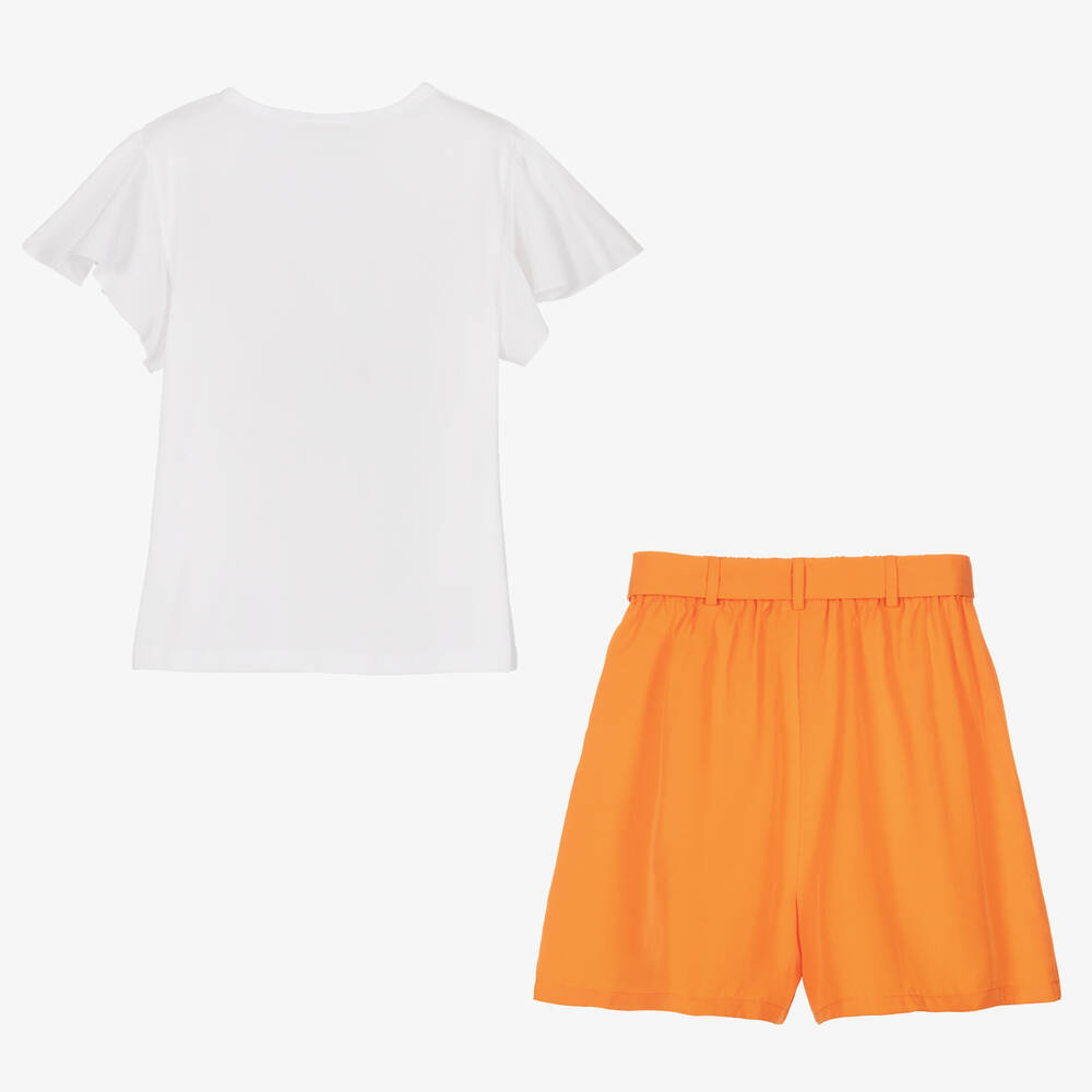 iDO Junior-Girls White & Orange Shorts Set | Childrensalon Outlet