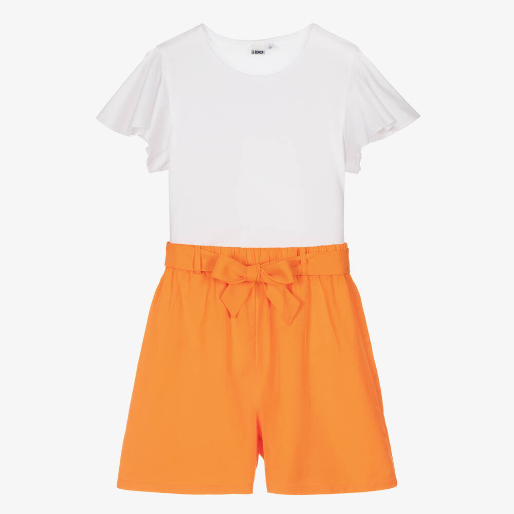 iDO Junior - Girls White & Orange Shorts Set | Childrensalon