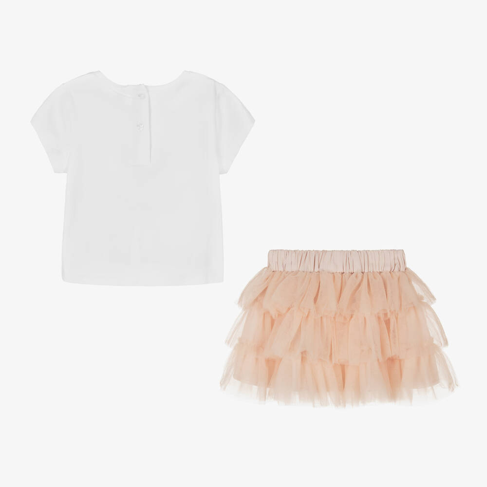 iDO Girls White Orange Tulle Skirt Set