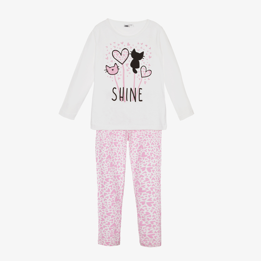 iDO Baby - Girls White & Pink Cat Pyjamas | Childrensalon